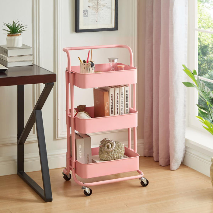 3 Tier Storage Cart On Wheels Home Kitchen Office Bath-Bedroom Organiser Pink