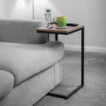 C Shaped Side Table Wood Grain Effect Black Metal Frame