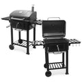 XL BBQ Smoker Grill Folding Tables, Thermometer, Adjustable Charcoal Pan With Chimney