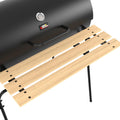 Barrel BBQ with Wooden Shelf. Large Charcoal Grill & Smoker with 70cm Enamel Cooking Grids and Temperature Gauge