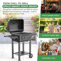 XL BBQ Smoker Grill Folding Tables, Thermometer, Adjustable Charcoal Pan With Chimney