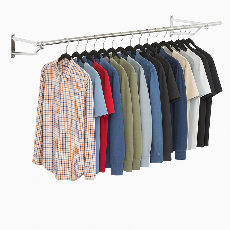 6ft Wall Mounted Clothes Rail – Steel Hanging Rack with Brackets & Fixings