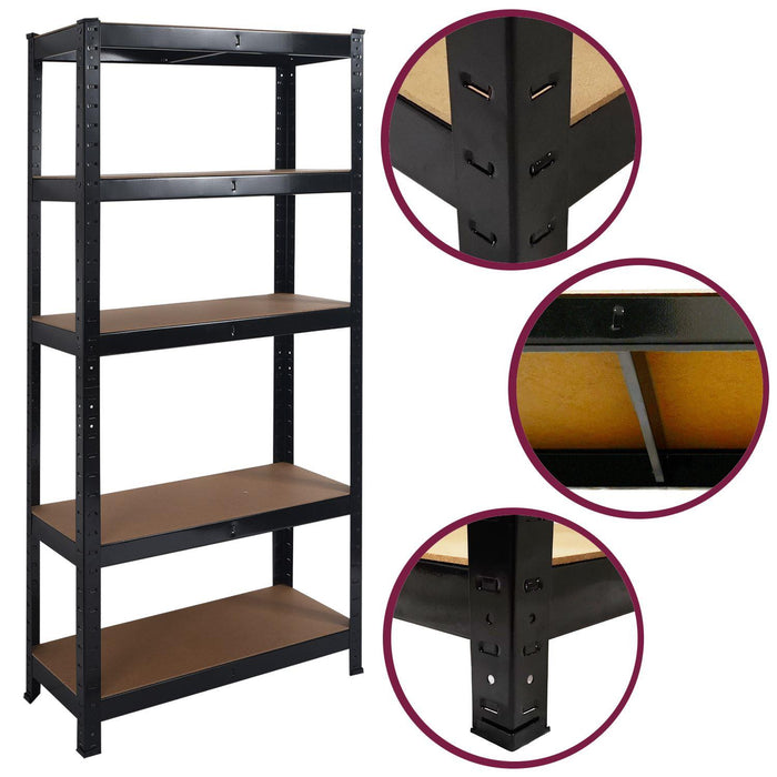 Boltless 5 Tier Shelving Racking Heavy Duty Steel Shelf Unit Shed Garage Black