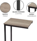 C Shaped Side Table Wood Grain Effect Black Metal Frame