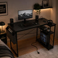 L-Shaped Gaming Desk with Built-In Charging & PC Shelf