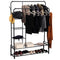 Freestanding Double Clothes Rail with 2 Shoe Racks & 4 Shelves – Black Steel Frame