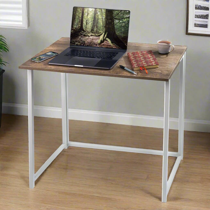 Folding Desk Table In White Powder Coating - 80 x 45 x 74cm