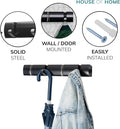 Wall Mounted Door Hook Rack – 4 Black Nickel Hooks on Black Wooden Board