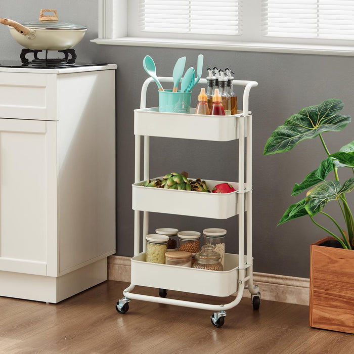 3 Tier Storage Cart On Wheels Home Kitchen Office Bath-Bedroom Organiser White