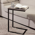 C Shaped Side Table Wood Grain Effect Black Metal Frame
