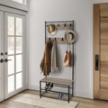 Multi-Function Coat Stand with Grey Frame & Rustic Brown Wood – Hallway Entrance