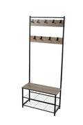 Multi-Function Coat Stand with Grey Frame & Rustic Brown Wood – Hallway Entrance