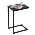 C Shaped Side Table Wood Grain Effect Black Metal Frame