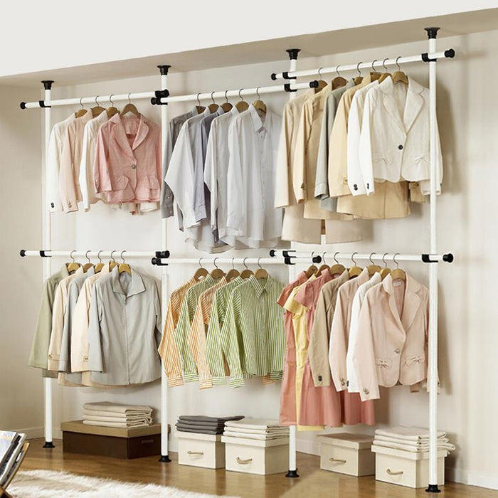 Triple Telescopic Wardrobe Organiser Hanging Rail Clothes Rack Adjustable Storage