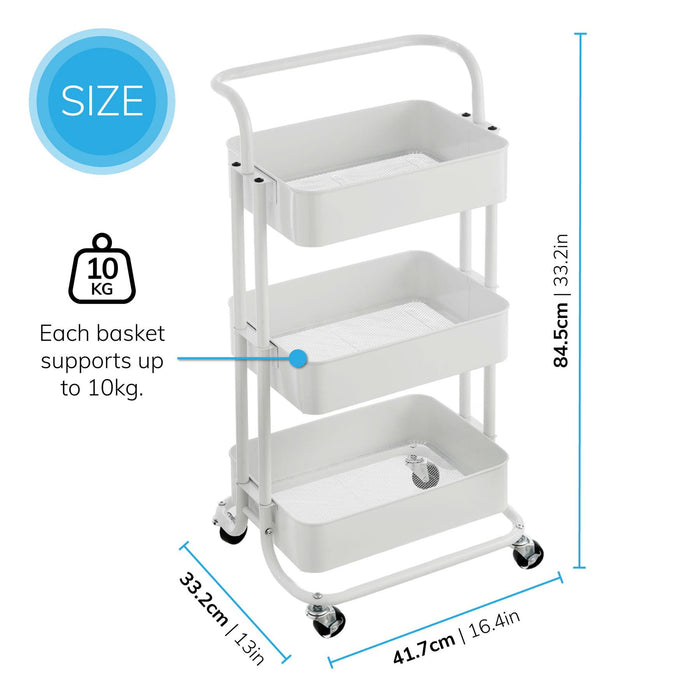 3 Tier Storage Cart On Wheels Home Kitchen Office Bath-Bedroom Organiser White