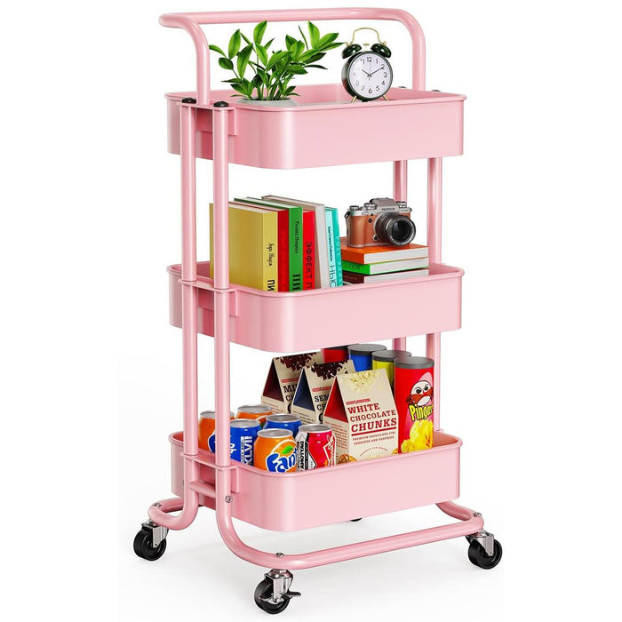 3 Tier Storage Cart On Wheels Home Kitchen Office Bath-Bedroom Organiser Pink