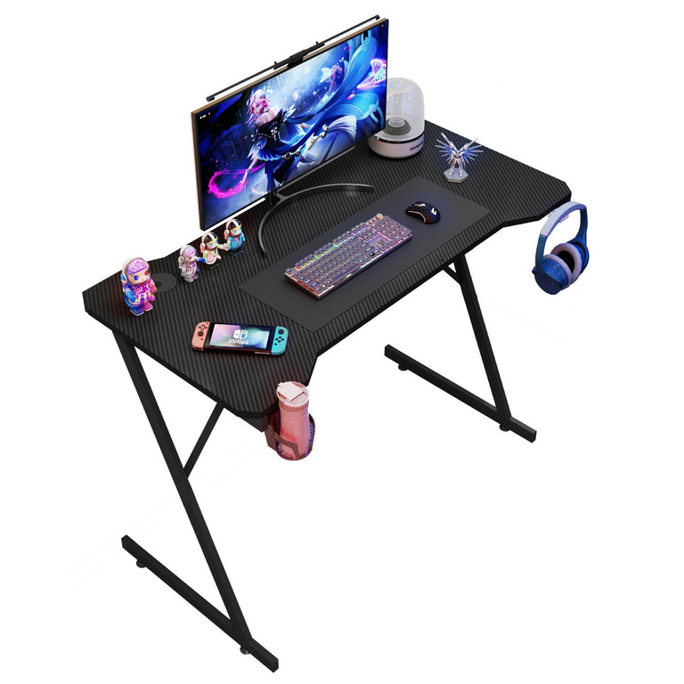 Gaming Desk Carbon Fibre Style Cup & Headphone Holder