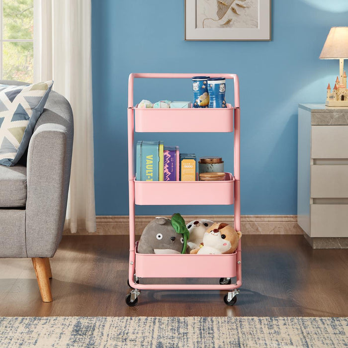 3 Tier Storage Cart On Wheels Home Kitchen Office Bath-Bedroom Organiser Pink