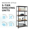 Boltless 180cm High 5 Tier Heavy Duty Steel Shelving Unit – 875kg Load, Black