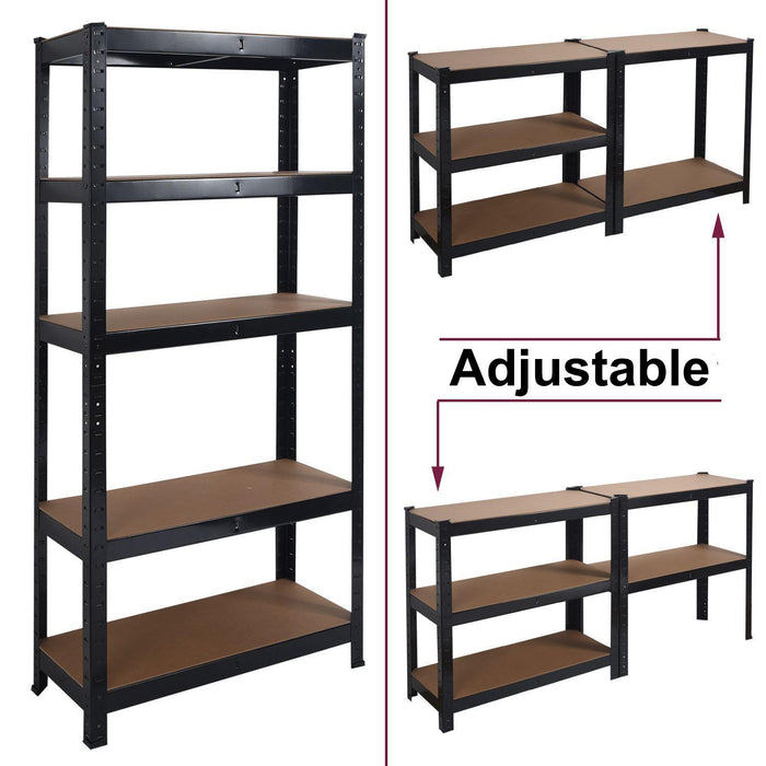 Boltless 5 Tier Shelving Racking Heavy Duty Steel Shelf Unit Shed Garage Black