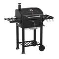 XL Charcoal BBQ Smoker with Folding Side Tables — Adjustable Coal Tray — Chimney Vent — Black