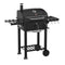 XL Charcoal BBQ Smoker with Folding Side Tables — Adjustable Coal Tray — Chimney Vent — Black