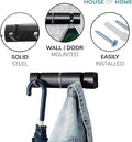 Wall Mounted Door Hook Rack – 3 Black Nickel Hooks on Black Wooden Board