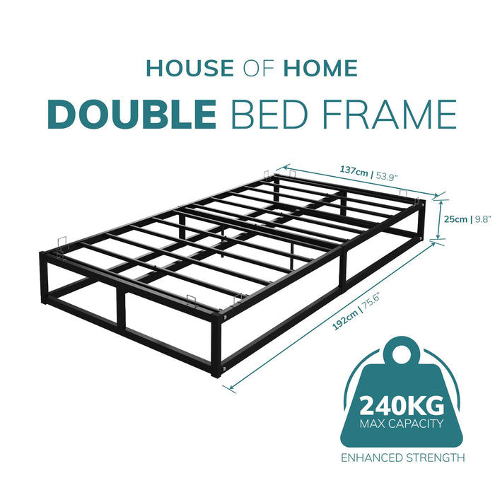 Double Bed Black Platform Bed Frame - Bedroom Furniture with Under Bed Storage Space, Heavy Duty Double Bed Frame, Extra Strong Easy Assembly, Low Profile Bed Base 4.5ft6.3