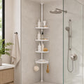 Telescopic shower pole with trays – white