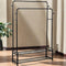 Freestanding Double Clothes Rail with 2 Shoe Racks & 4 Side Hooks – Black Steel