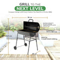 Barrel Charcoal BBQ Grill with Lid Thermometer, Portable Trolley Smoker, Wheels