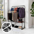 Black Double Clothes Rail with 2 Shelves – Heavy Duty Metal Frame with Adjustable Feet