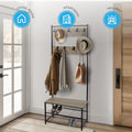 Multi-Function Coat Stand with Grey Frame & Rustic Brown Wood – Hallway Entrance