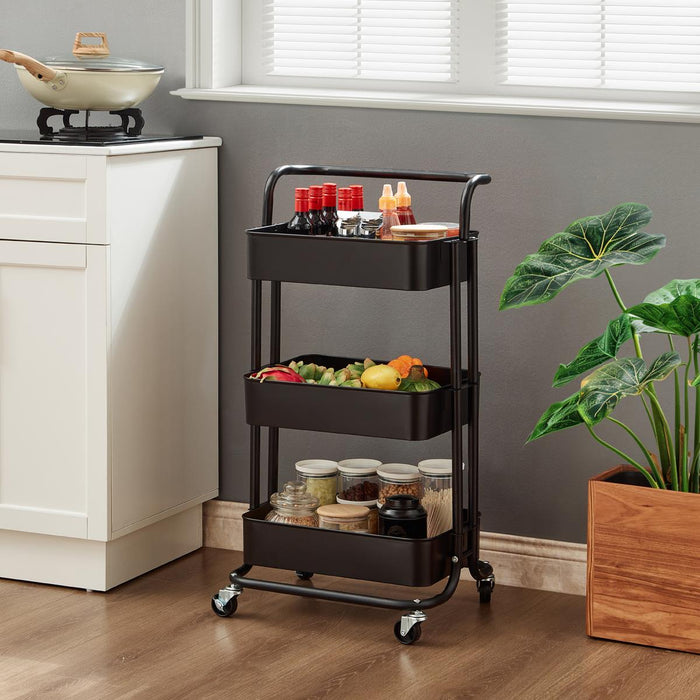 3 Tier Storage Cart On Wheels Home Kitchen Office Bath-Bedroom Organiser Black