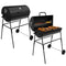 Barrel Charcoal BBQ Grill with Lid Thermometer, Portable Trolley Smoker, Wheels