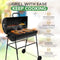 Barrel Charcoal BBQ Grill with Lid Thermometer, Portable Trolley Smoker, Wheels