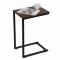 C Shaped Side Table Wood Grain Effect Black Metal Frame