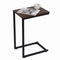 C Shaped Side Table Wood Grain Effect Black Metal Frame