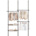 Floor to Ceiling Adjustable Double Telescopic Clothes Rail with Storage Baskets & Shelving