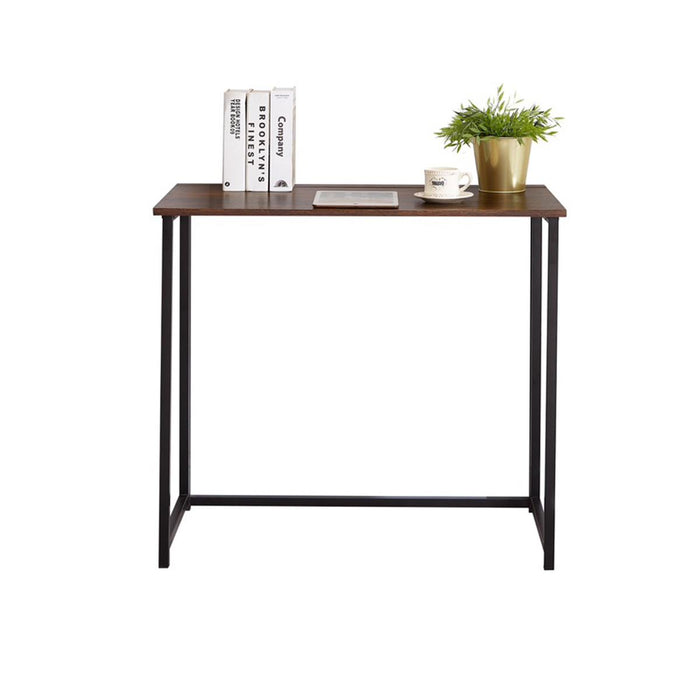 Folding Rustic Brown Wood Grain Desk Table In Black Powder Coating - 80 x 45 x 74cm