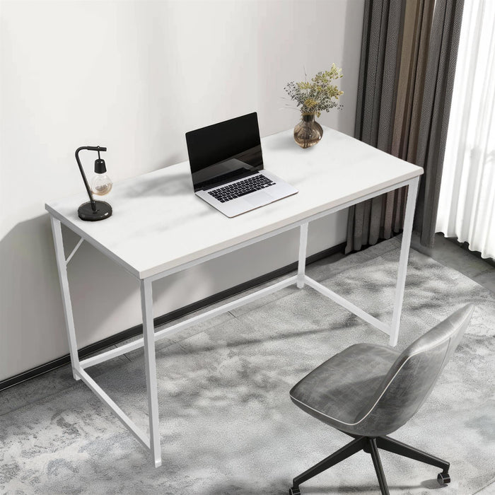 Computer Desk Rustic White with White Coated Metal Frame - Versatile Gaming Desk, and Dressing Table for Home and Office