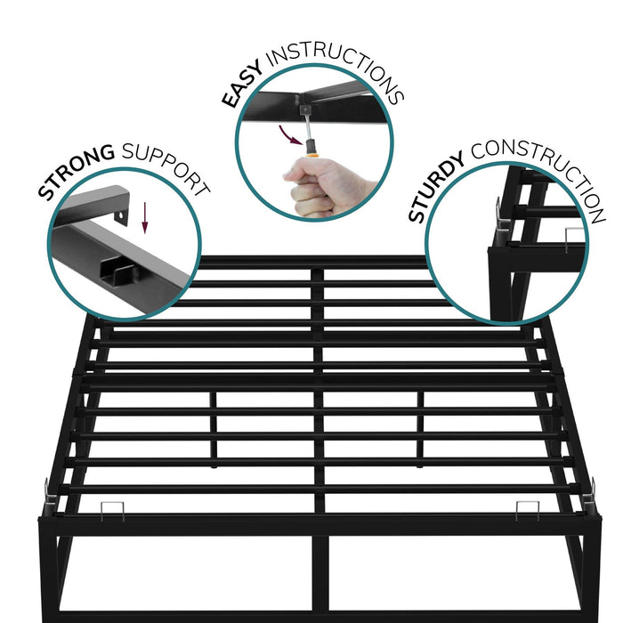 King Bed Black Platform Bed Frame - Bedroom Furniture with Under Bed Storage Space, Heavy Duty King Bed 6.5ft x 5ftFrame, Extra Strong Easy Assembly, Low Profile Bed Base