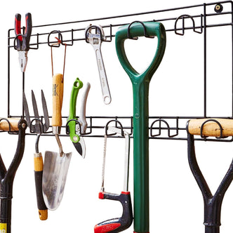 Two Tier Tool Holder with 11 Hooks – Black Powder Coated Wall Rack