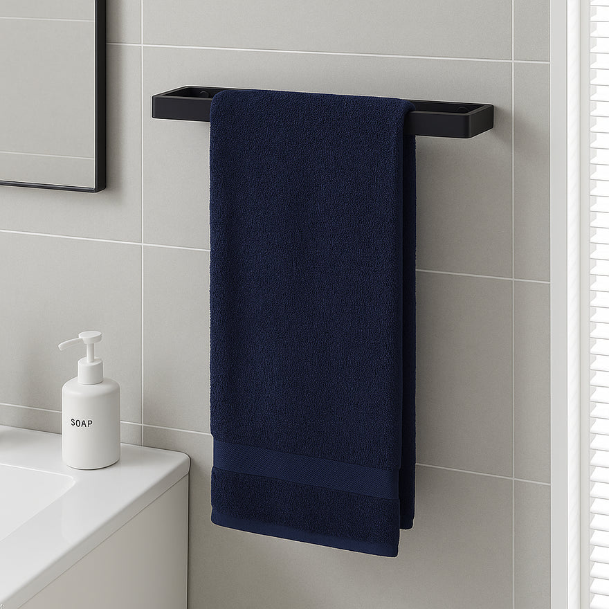 Wall Mounted Black Towel Holder – 40cm Rectangle Rail for Bathroom, Kitchen & Toilet
