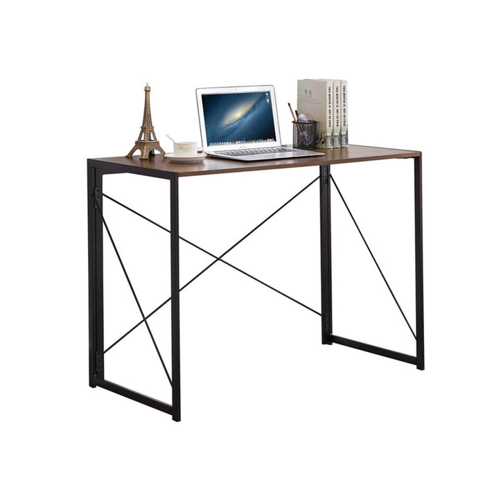 Folding Wood Rustic Brown Desk Table with Black Metal Frame - 100 x 50 x 75cm