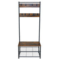 Multi-Function Coat Stand with Black Frame & Rustic Brown Wood – Hallway Entrance