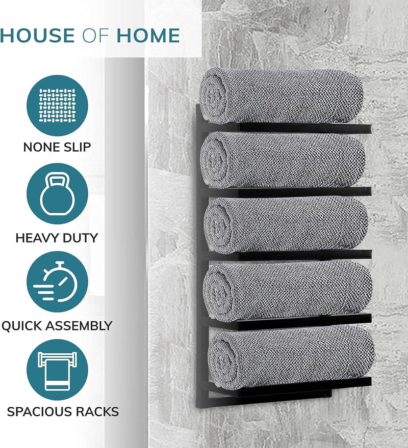 28 Inch Black Stainless Steel Bathroom Towel Rack - Wall Mounted Storage Organizer For Small Spaces