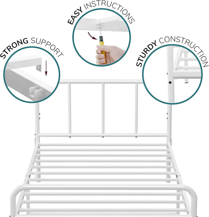 Single Metal Bed Frame with Rounded Headboard - Easy Assembly Bed Base, Under Bed Storage with Sturdy Tube Slats & Center Support Legs - 6.5ft x 3ft