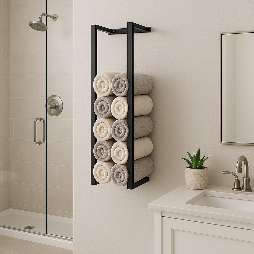 Wall Mounted Double Bar Towel Holder Black Stainless Steel – 70x20x15cm