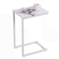 C Shaped Side Table Wood Grain Effect Black Metal Frame